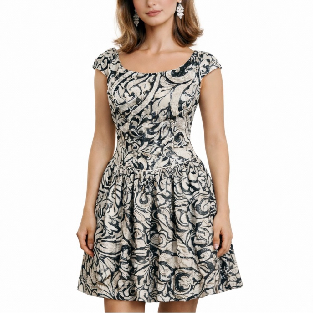 Jenny Packham Dress Womens 10 Black Gold Metallic Brocade Party Cocktail Glam
